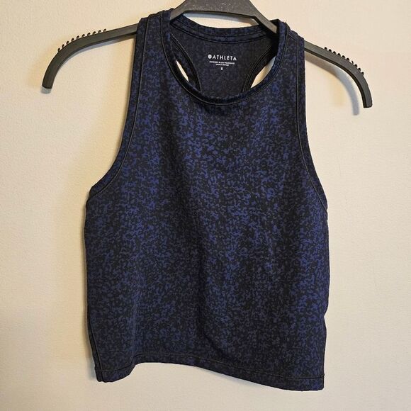 Athleta Tops - Athleta Shanti Crop Jacquard Racerback Tank Top Black and Blue Small